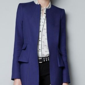 ZARA | navy blue peplum coat with front slit
